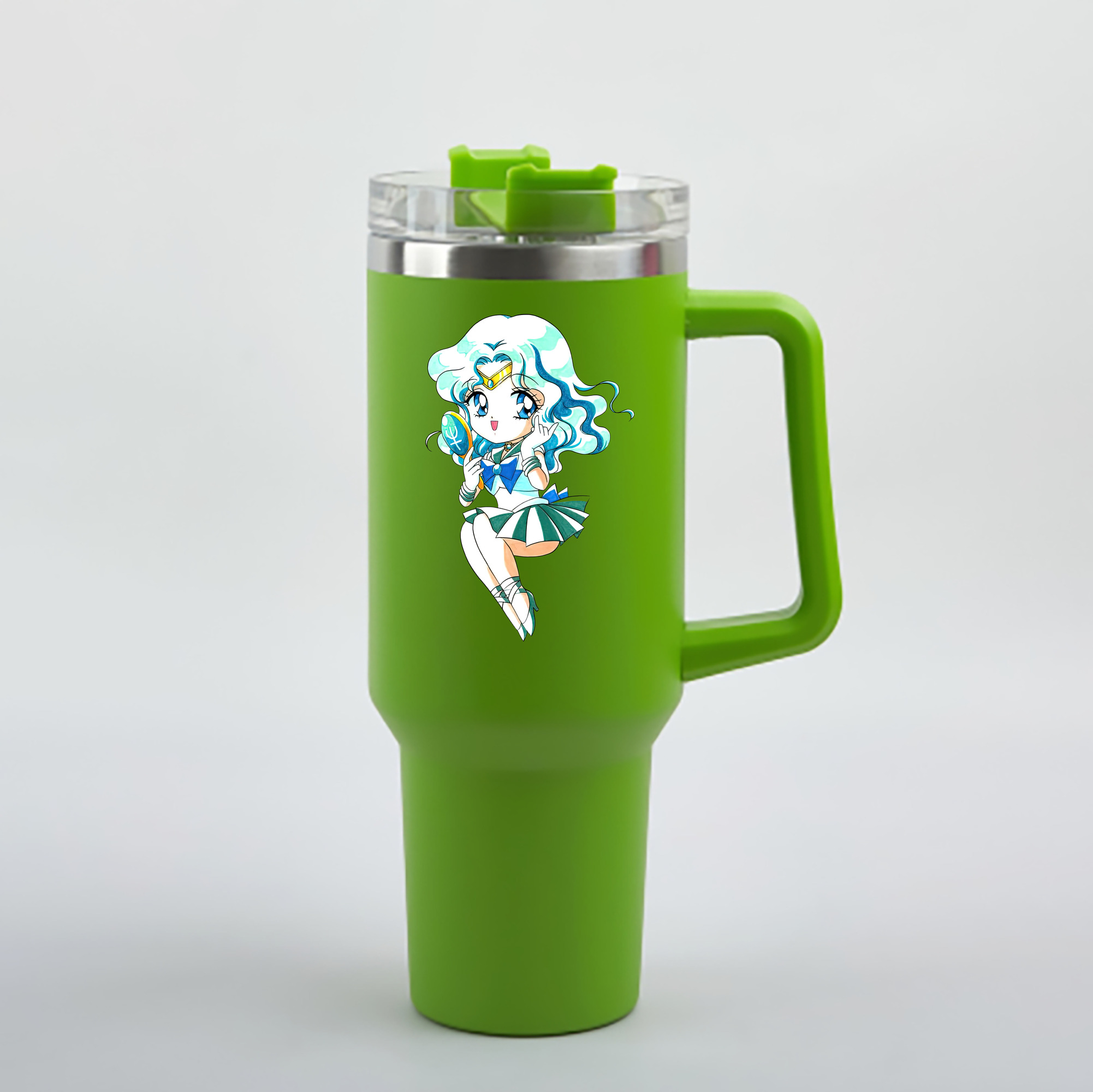 （画像用） 美少女戦士セーラームーン 海王 みちる（かいおう みちる） Sailor Moon Kaiou Michiru 1200mL車用タンブラー - クリスタルステッカー（プラスチックストロー付き）